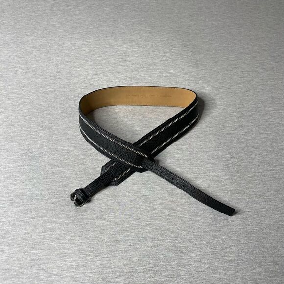 Michael Kors Women’s Chain-Trim Pebbled Black Genuine Leather Belt main image 7